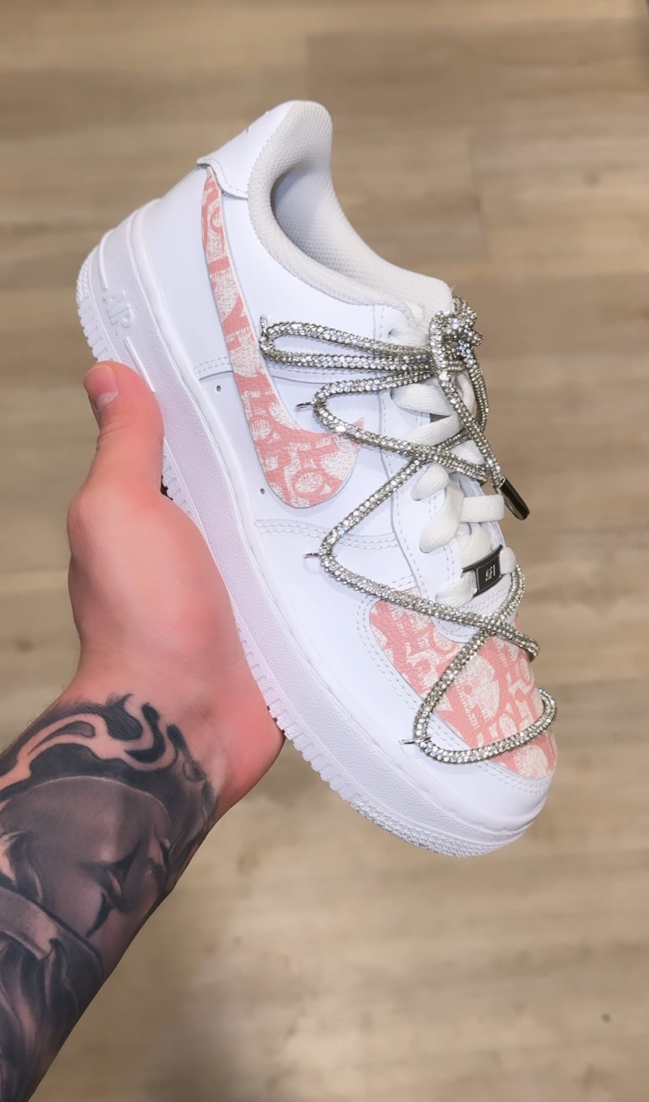 Bling Off-White AF1 White/Pink women/kid – AZRC